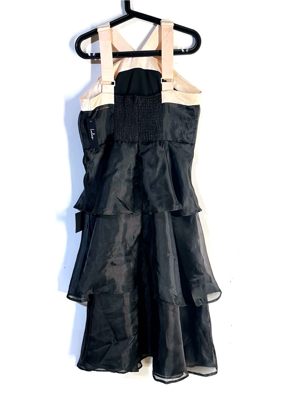 Lulu's Perfect Beauty Black Tiered Organza Midi Dress Blush Satin Bow Sz XL NEW - Picture 6 of 8